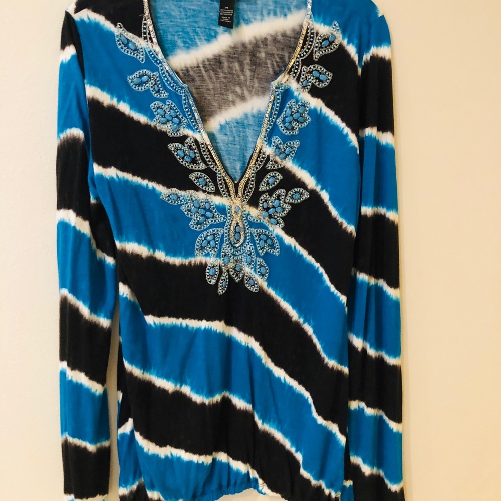 INC Gorgeous Embellished Tye Dye Blouse Size Shirt